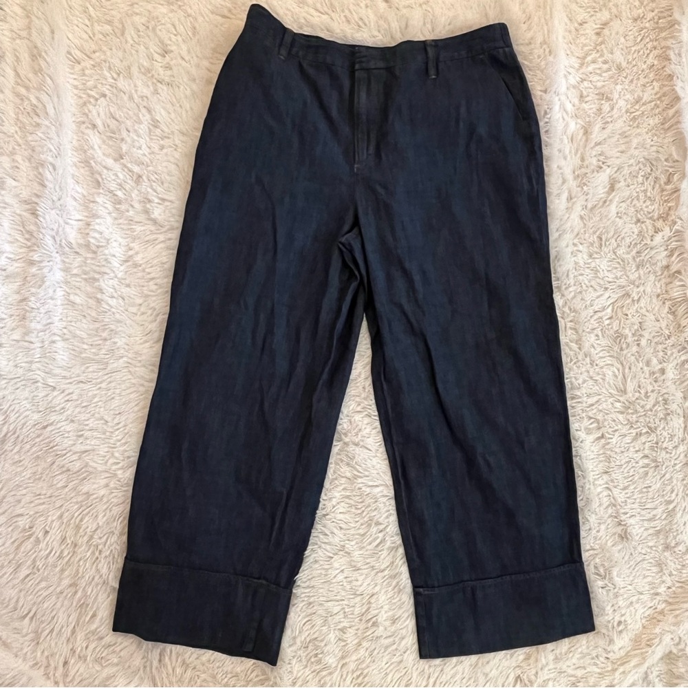 Ophelia Roe chambray elastic waist wide leg lightweight denim pants